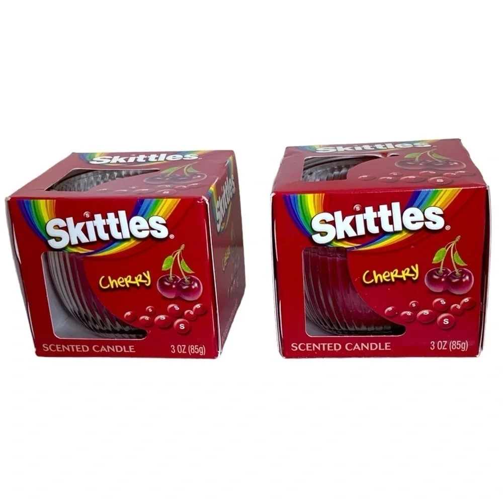 Skittles Candle Cherry Scented in Glass Container 3 OZ each 2 Piece Lot